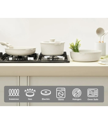 CS Kochsysteme 17-piece Space-Saving Cookware Set, Forged Aluminum, Cream