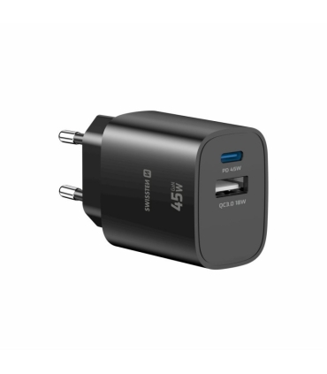 Swissten GaN laadija USB-C/USB-A 45W, must