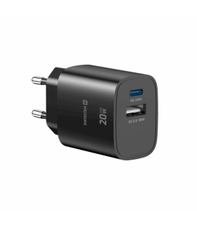 Swissten GaN laadija USB-C/USB-A 20W, must
