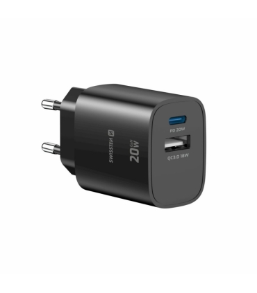 Swissten GaN laadija USB-C/USB-A 20W, must
