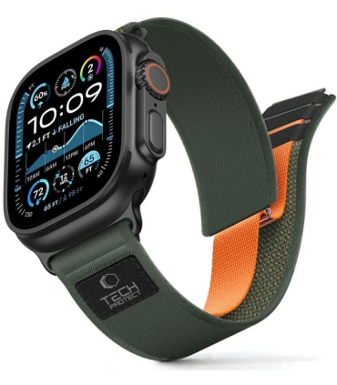 Tech-Protect kellarihm Nylon Elite Apple Watch 44/45/46/49mm, roheline/oranž