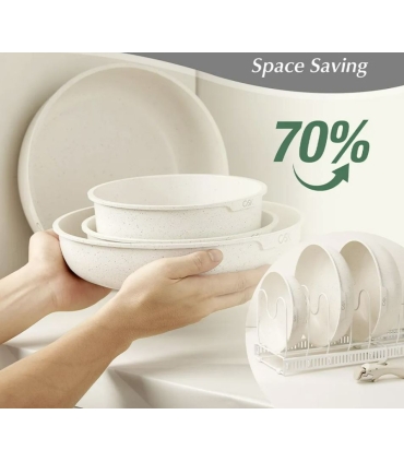 CS Kochsysteme 17-piece Space-Saving Cookware Set, Forged Aluminum, Cream