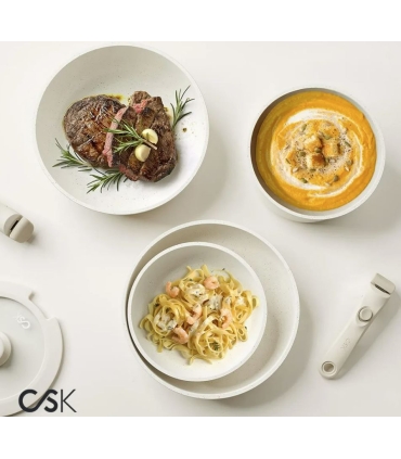 CS Kochsysteme 17-piece Space-Saving Cookware Set, Forged Aluminum, Cream