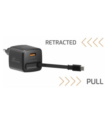 Swissten Slidecharge reisilaadija sissehitatud kaabliga+ USB A PD 30W must