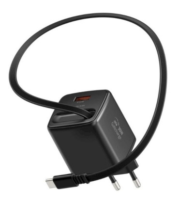 Swissten Slidecharge reisilaadija sissehitatud kaabliga+ USB A PD 30W must