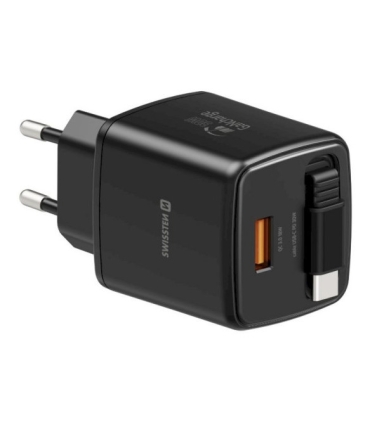 Swissten Slidecharge reisilaadija sissehitatud kaabliga+ USB A PD 30W must