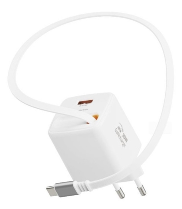 Swissten Slidecharge reisilaadija sissehitatud kaabliga+ USB A PD 30W valge
