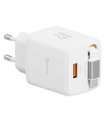 Swissten Slidecharge reisilaadija sissehitatud kaabliga+ USB A PD 30W valge