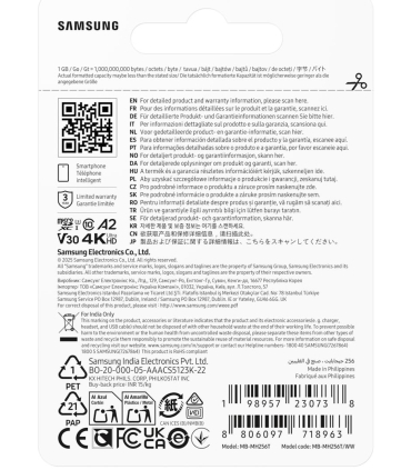 Samsung Micro SDXC T9 256GB V30 MB-MH256T/WW