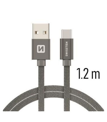 Swissten kaabel tekstiil USB-C 1,2m hall