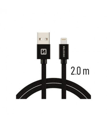 Swissten kaabel Lightning tekstiil 2m , must