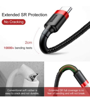 Baseus Cafule kaabel USB A - USB-C QC 3.0, 1m, must-punane