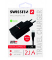 Swissten reisilaadija USB 2.1A / 10.5W must, micro USB kaabel komplektis