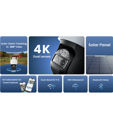 Reolink 4K Dual-Lens Wi-Fi 6 Battery-Powered Security Camera withSolar Panel 2 | Trackmix Series B770 | PTZ | 2.8mm/F1.6 | H.264