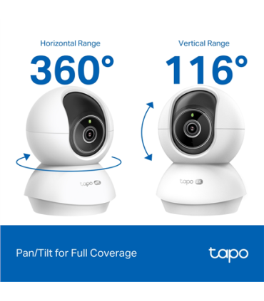 TP-LINK | Tapo C250 | Pan/Tilt AI Home Security Wi-Fi Camera | PTZ | 8 MP | 4mm/F1.6 | H.265 | MicroSD Card up to 512 GB