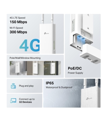 TP-LINK Wireless Router  TL-MR100-OUTDOOR Wi-Fi 4 (802.11n) Data speed 300 Mbit/s Ethernet WAN Yes DSL WAN Yes SIM card slot Yes