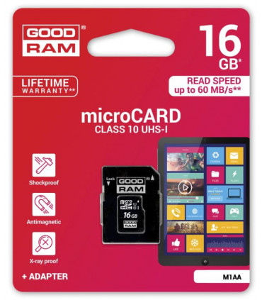 Goodram Micro SDHC 10 class + Adapter 16GB
