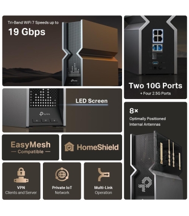 TP-LINK Wireless Router  Wireless Router 19000 Mbps Mesh Wi-Fi 7 USB 3.0 4x2.5GbE 2x10GbE LAN \ WAN ports 2 Number of antennas 8
