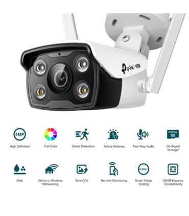 TP-LINK | VIGI 4MP Outdoor Full-Color Wi-Fi Network Camera | VIGI C340-W | Bullet | 4 MP | 4 mm | IP66 | H.265+/H.265/H.264+/H.2
