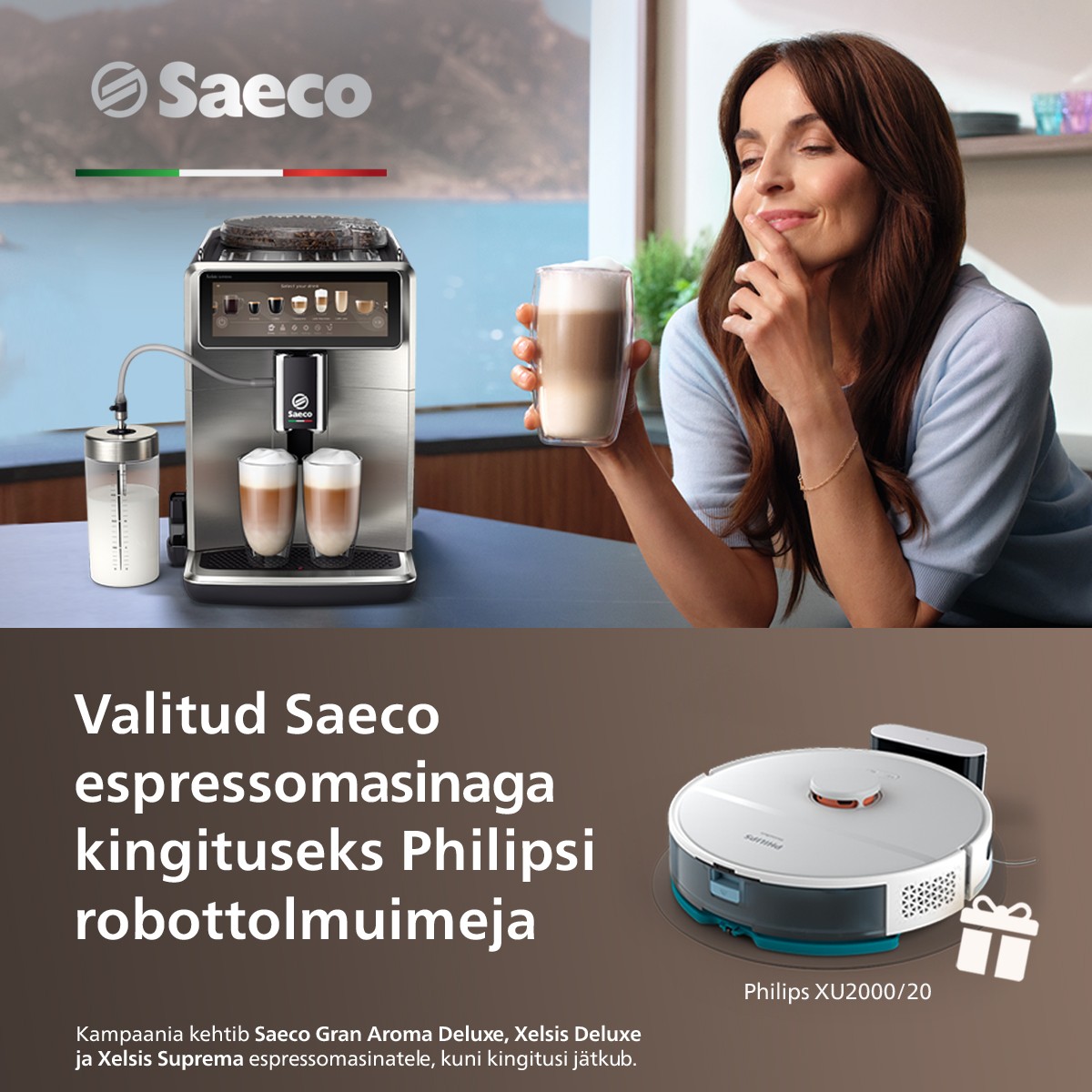 Saeco Gran Aroma Deluxe, Xelsis Deluxe või Xelsis Suprema espressomasinaga kingituseks robottolmuimeja