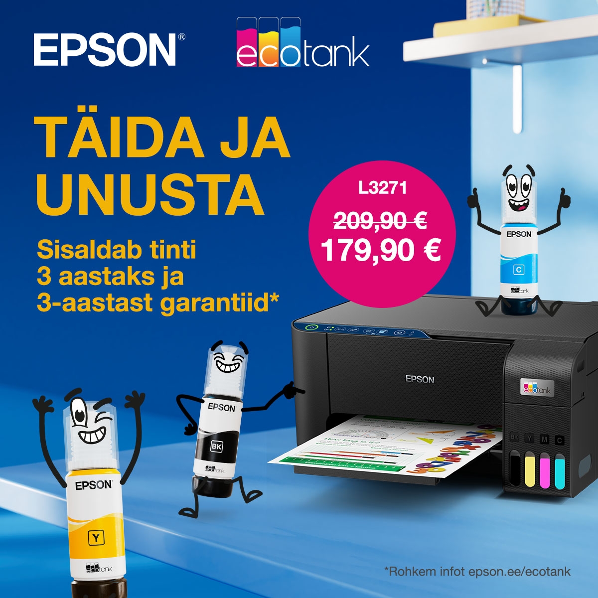 Epson EcoTank L3271 printer-skänner-koopiamasin, must