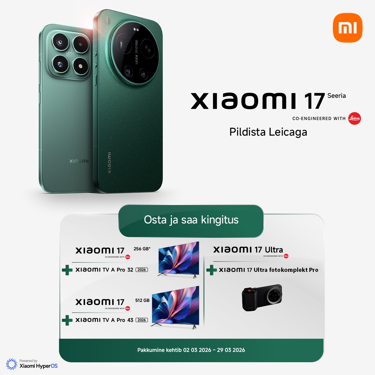 Xiaomi 17 (512 GB) nutitelefoniga kingituseks kaasa Xiaomi A Pro 43" teler