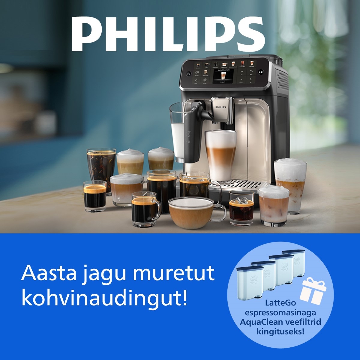 Philips LatteGo espressomasinaga kingituseks 2 topeltpakki veefiltreid