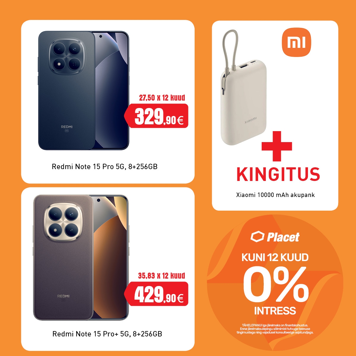 Placet Xiaomi Redmi Note 15 Pro 5G või Pro+ 5G telefoniga kingituseks akupank