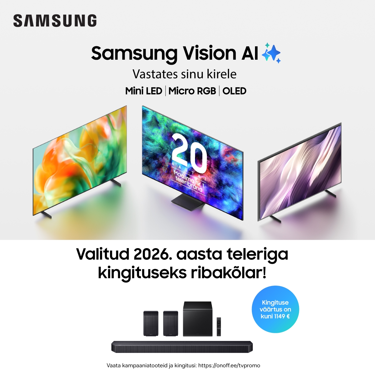 Samsungi 2026-a valitud teleri ostuga kingituseks ribakõlar HW-Q800H
