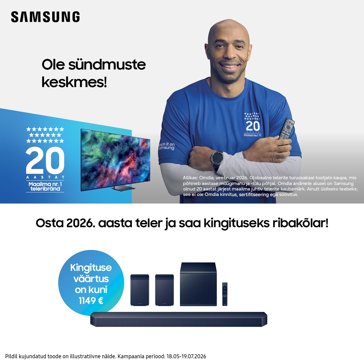 Samsungi 2026-a valitud teleri ostuga kingituseks ribakõlar HW-Q800H