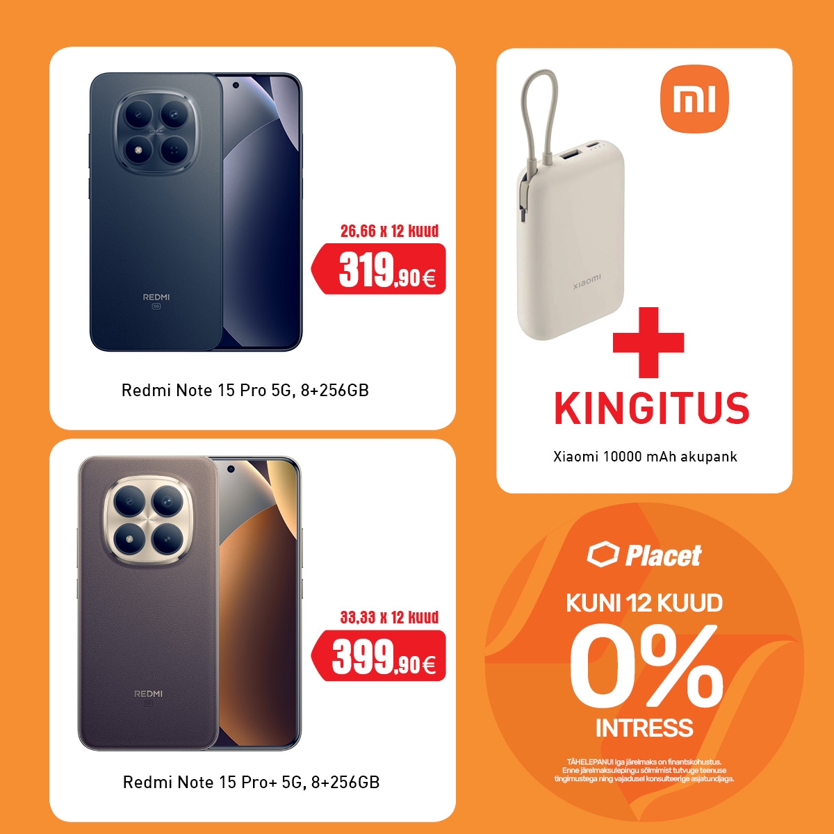 Placet Xiaomi Redmi Note 15 Pro 5G või Pro+ 5G telefoniga kingituseks akupank