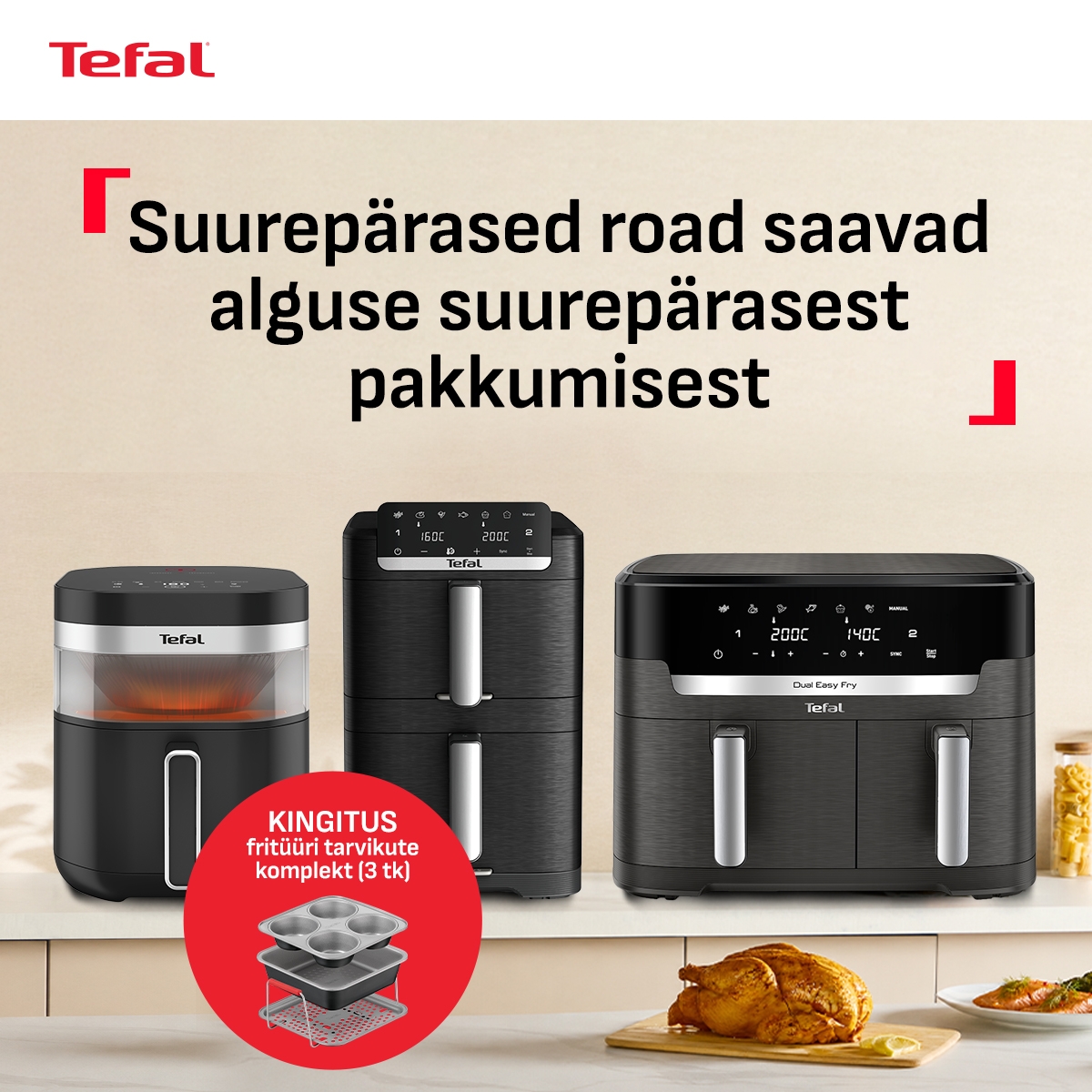 Valitud Tefali kuumaõhufritüüriga kingituseks lisatarvikute komplekt