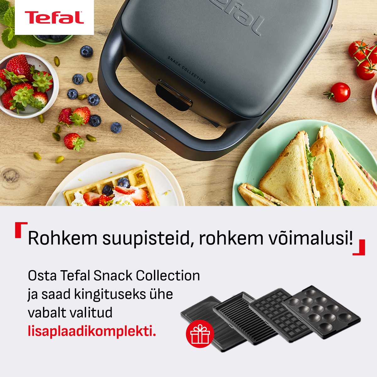 Tefal Snack Collection võileivagrilliga kingituseks 1 komplekt lisaplaate