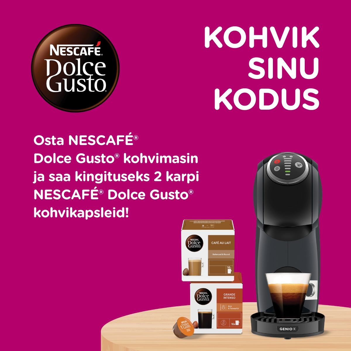 De'Longhi Nescafé Dolce Gusto kapselkohvimasinaga 2 karpi kohvikapsleid kingituseks!
