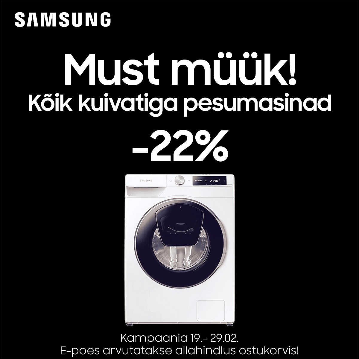 Must müük: Samsung kuivatiga pesumasinad kõik -22%